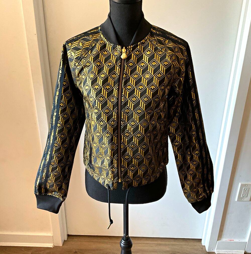 adidas Originals Reversible Bomber Jacket Black Gold Metallic Geometric Trefoil
